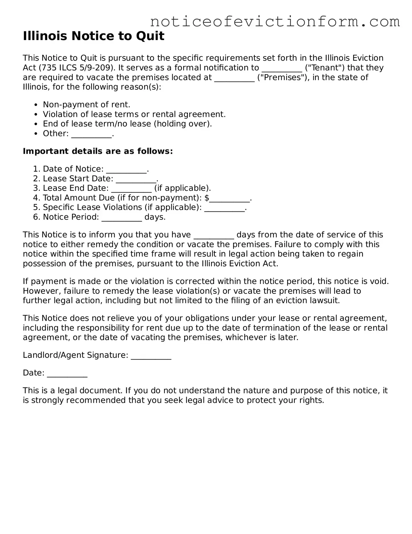 Valid  Notice to Quit Form for Illinois